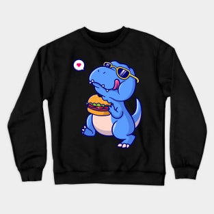 Cute dinosaur eating burger cartoon Crewneck Sweatshirt